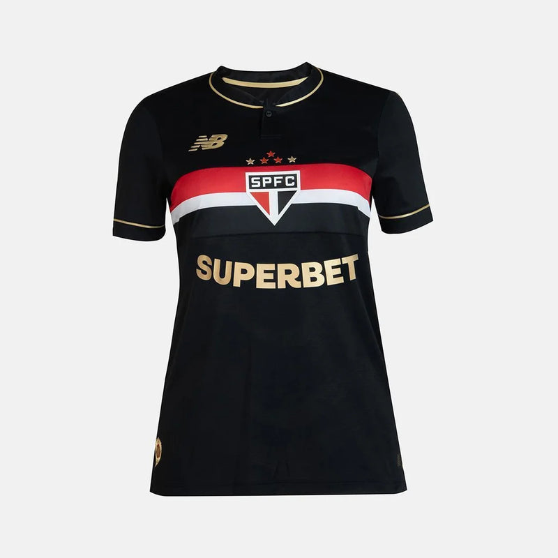 Camisa Jogador Comemorativa Spfc 2025 Feminina - Preto+Vermelho